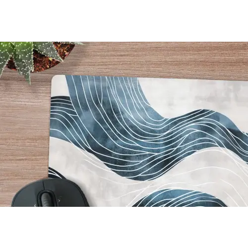 Lijnen - Golven - Abstract - Blauw muismat rubber klein -closeup