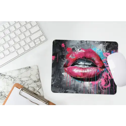 Lippen - Felroze - Graffiti - Verfstrepen muismat rubber klein -witbureau