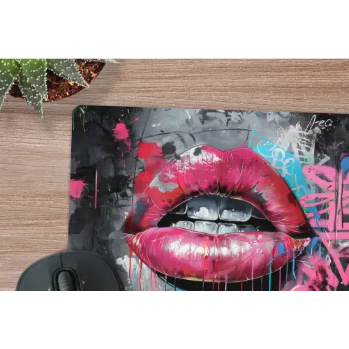 Lippen - Felroze - Graffiti - Verfstrepen muismat rubber klein -closeup