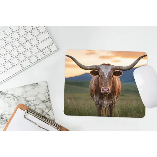 Longhorn - Landschap - Zonsondergang muismat rubber klein -witbureau