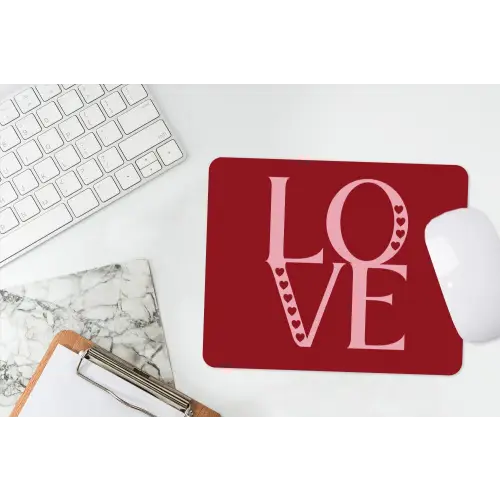 Love - Rood - Hatjes muismat rubber klein -witbureau