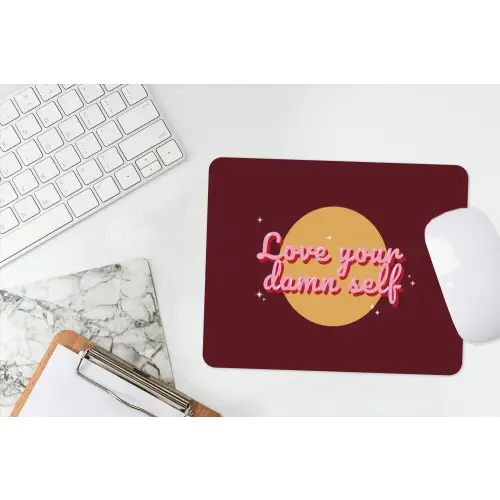 love your damn self - Cirkel - Glitter - Rood muismat rubber klein -witbureau
