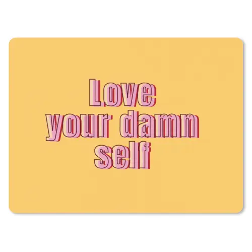 Love yourself - Roze - Geel muismat rubber klein -3d