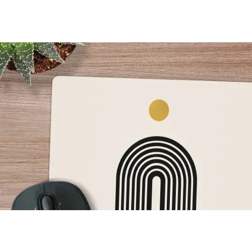 Minimalistisch - Zwarte boog - Gouden cirkel muismat rubber klein -closeup