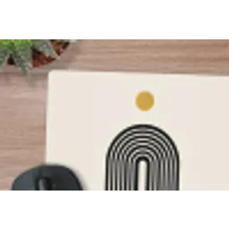 Minimalistisch - Zwarte boog - Gouden cirkel muismat rubber klein -closeup