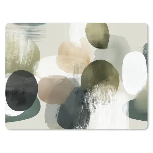 Minimalistisch - Cirkels - Penseelstreken - Beige muismat rubber klein -3d