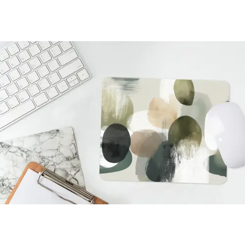 Minimalistisch - Cirkels - Penseelstreken - Beige muismat rubber klein -witbureau