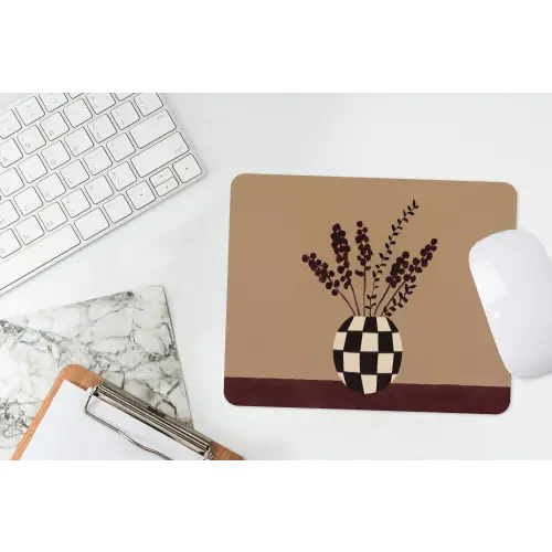 Minimalistisch - Vaas - Bloemen - Bruin muismat rubber klein -witbureau