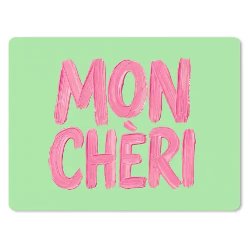 Mon cheri - Groen - Roze muismat rubber klein -3d