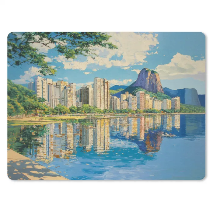 Berg - Skyline - Strand - Water muismat rubber klein -3d