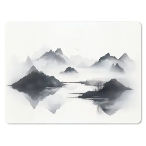 Bergen - Mistig - Water - Wit muismat rubber klein -3d