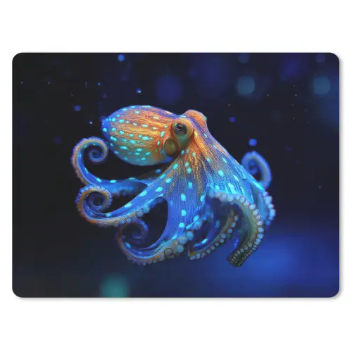 Octopus - Stippen - Blauw - Zee muismat rubber klein -3d