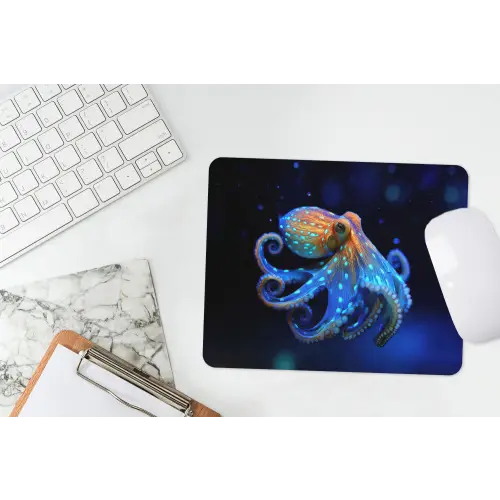 Octopus - Stippen - Blauw - Zee muismat rubber klein -witbureau