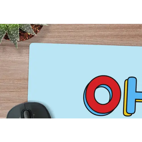 Oh ok - Blauw - Kleurrijk muismat rubber klein -closeup