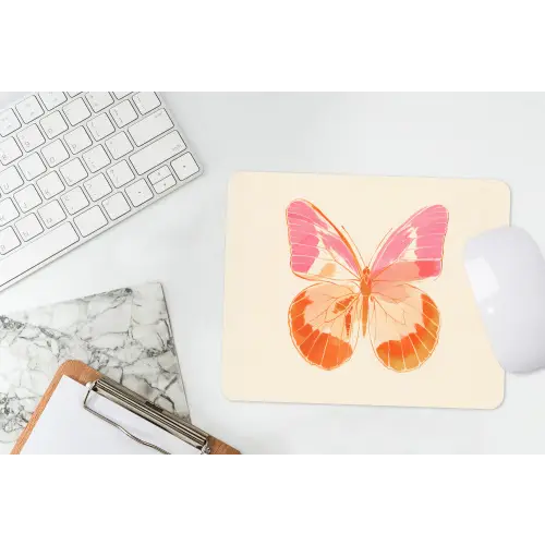 Oranje - Vlinder - Minimalistisch muismat rubber klein -witbureau