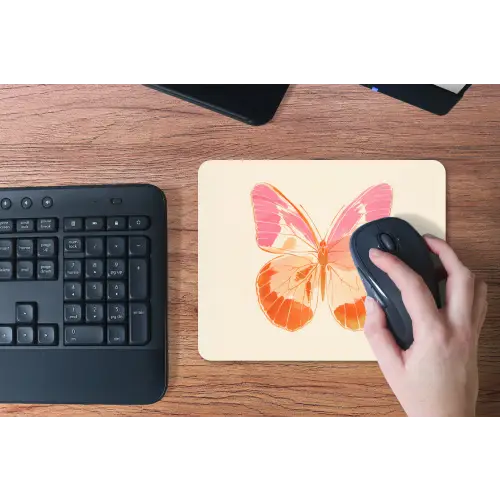 Oranje - Vlinder - Minimalistisch muismat rubber klein -toetsenbord