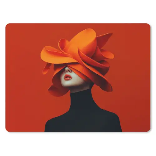 Oranje - Hoed - Vrouw muismat rubber klein -3d