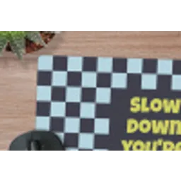Patroon - Geblok - Blauw - Slow down you're doing fine muismat rubber klein -closeup