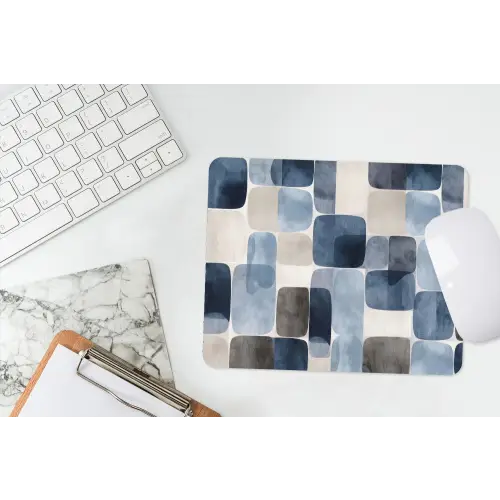 Patroon - Blauw - Vierkanten muismat rubber klein -witbureau