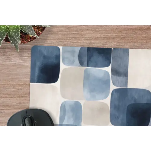 Patroon - Blauw - Vierkanten muismat rubber klein -closeup