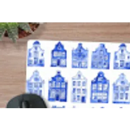 Patroon - Huizen - Blauw muismat rubber klein 262 -closeup