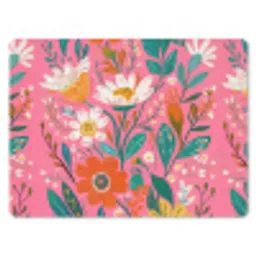 Roze - Bloemen - Wit - Oranje muismat rubber klein -3d