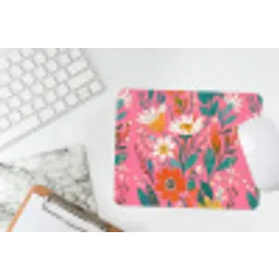 Roze - Bloemen - Wit - Oranje muismat rubber klein -witbureau