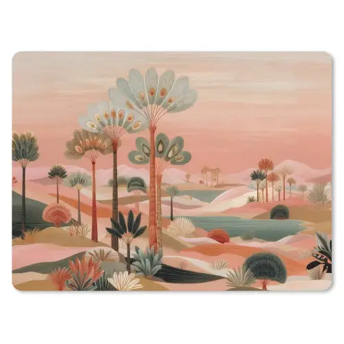 Roze landschap - Palmen - Water muismat rubber klein -3d