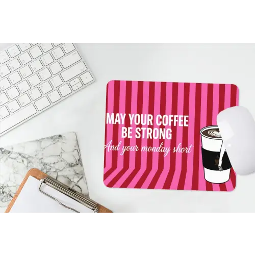 Roze - Strepen - Koffie - Maandag muismat rubber klein -witbureau