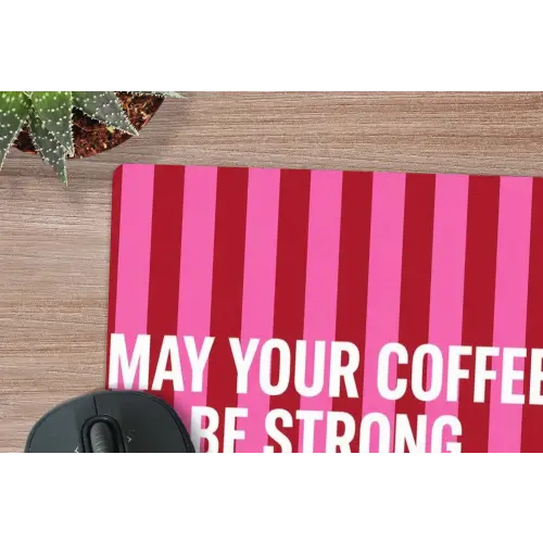 Roze - Strepen - Koffie - Maandag muismat rubber klein -closeup