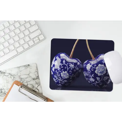 Porselein- Kersen - Delfts - Blauw muismat rubber klein -witbureau