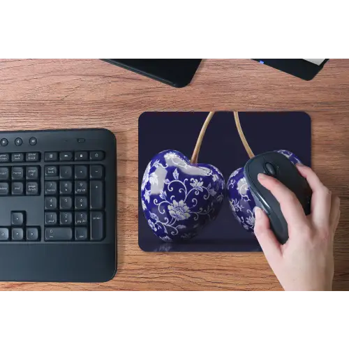 Porselein- Kersen - Delfts - Blauw muismat rubber klein -toetsenbord