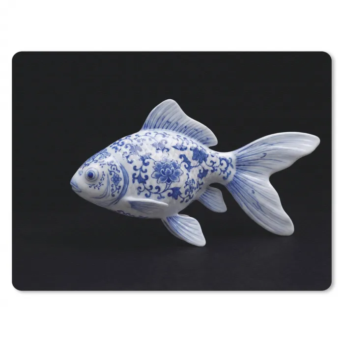 Porselein - Goudvis - Delfts - Blauw muismat rubber klein -3d