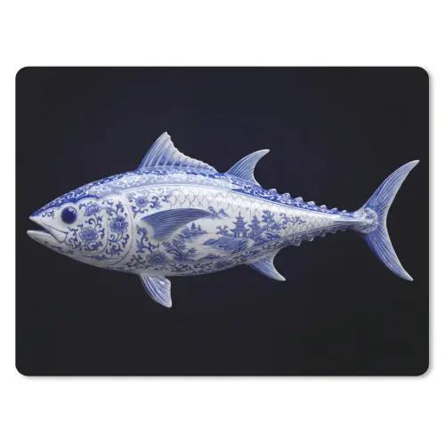 Porselein - Tonijn - Delfts - Blauw muismat rubber klein -3d