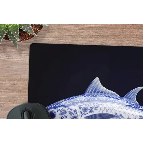 Porselein - Tonijn - Delfts - Blauw muismat rubber klein -closeup