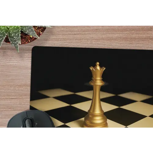 Koningin - Schaakstuk - Geblokt - Goud muismat rubber klein -closeup