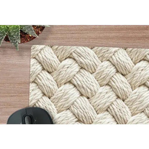 Touw - Gebreid - Beige muismat rubber klein 262 -closeup