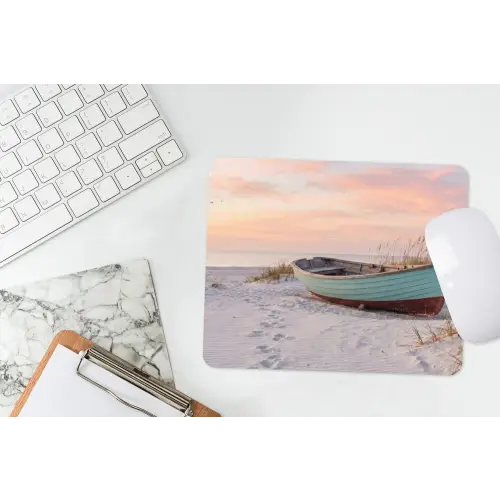 Rustiek - Roeiboot - Zandstrand muismat rubber klein -witbureau