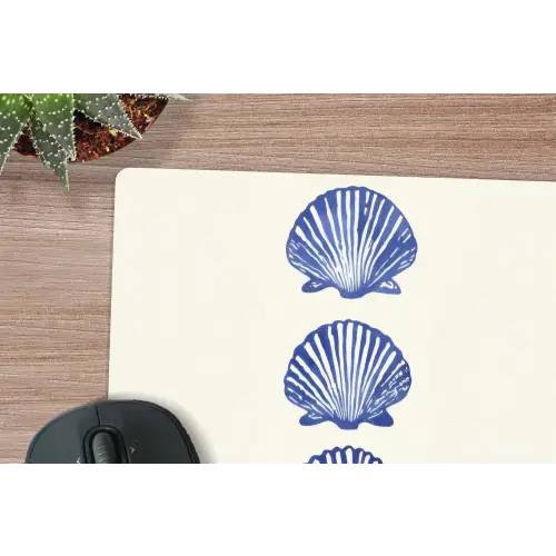 Schelpen - Blauw - Patroon muismat rubber klein -closeup
