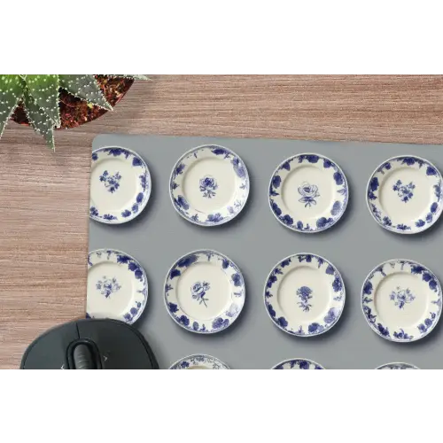 Borden - Bloemen - Blauw - Wit muismat rubber klein 262 -closeup