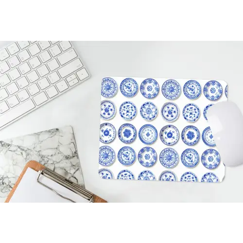 Borden - Bloemen - Patroon - Blauw muismat rubber klein 262 -witbureau