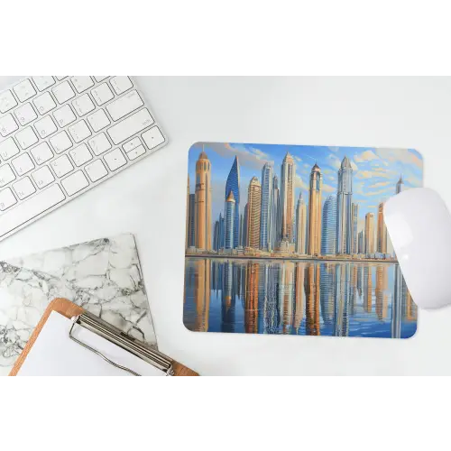 Skyline - Wolkenkrabbers - Water - Blauw muismat rubber klein -witbureau