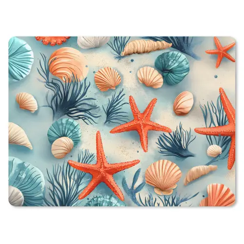 Zeesterren - Schelpen - Illustratie - Zand muismat rubber klein -3d