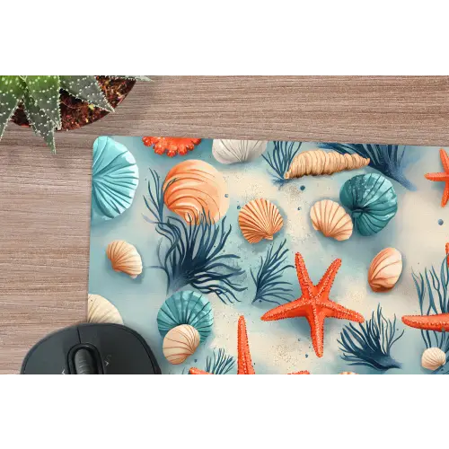 Zeesterren - Schelpen - Illustratie - Zand muismat rubber klein -closeup