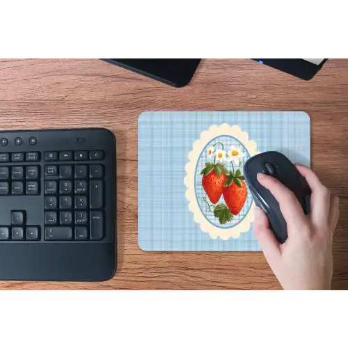 Aardbeien - Lijst - Rood - Geruit muismat rubber klein -toetsenbord
