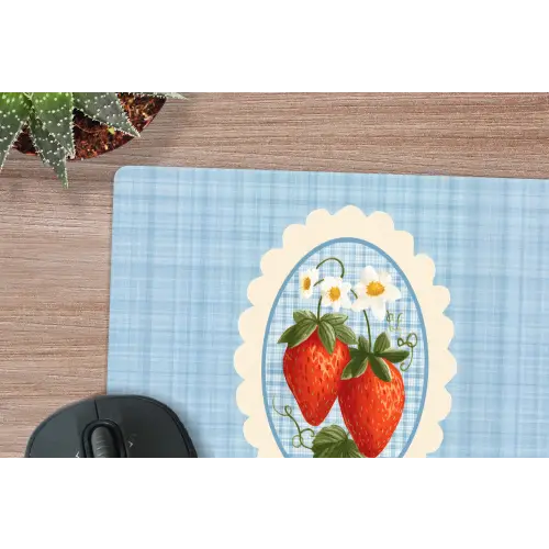 Aardbeien - Lijst - Rood - Geruit muismat rubber klein -closeup