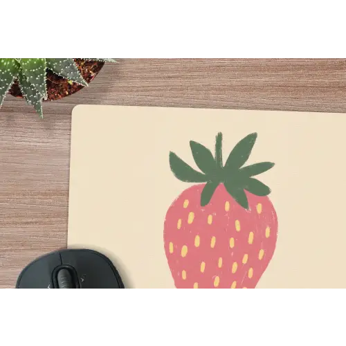 Aardbei - Minimalistisch - Rood - Fruit muismat rubber klein -closeup