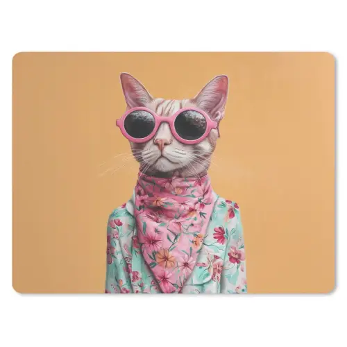 Zonnebril - Kat - Sjaal - Bloemen muismat rubber klein -3d