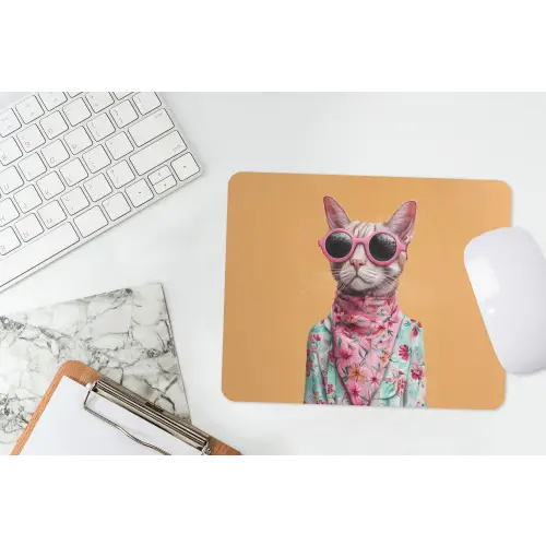 Zonnebril - Kat - Sjaal - Bloemen muismat rubber klein -witbureau