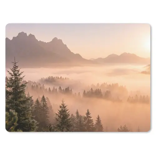 Zonlicht - Mist - Bergen - Bomen muismat rubber klein -3d